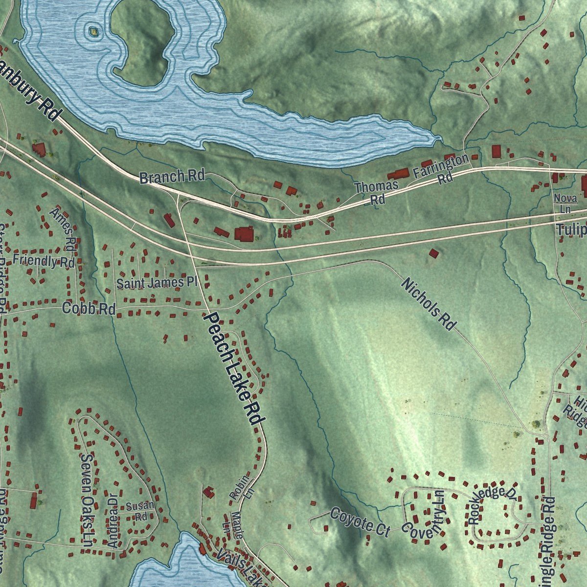 Second close-up of the map of Southeast, New York print showing more streets and buildings
