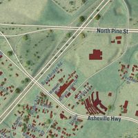 Second close-up of the map of Southern Shops, South Carolina print showing more streets and buildings