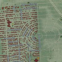 Second close-up of the map of Southfield, Oakland County, Michigan print showing more streets and buildings