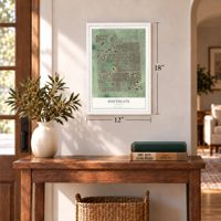 Southgate, Michigan map, 12 x 18 inch print in a white frame in an entryway