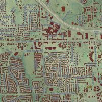 Second close-up of the map of Southlake, Texas print showing more streets and buildings