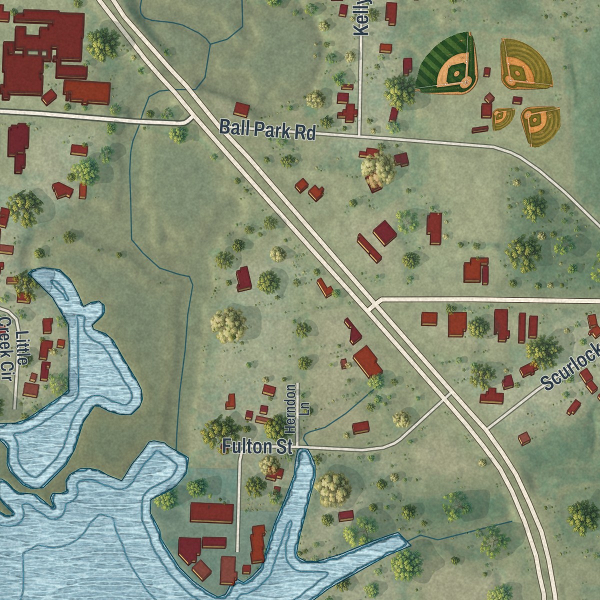 Second close-up of the map of Southport, Florida print showing more streets and buildings