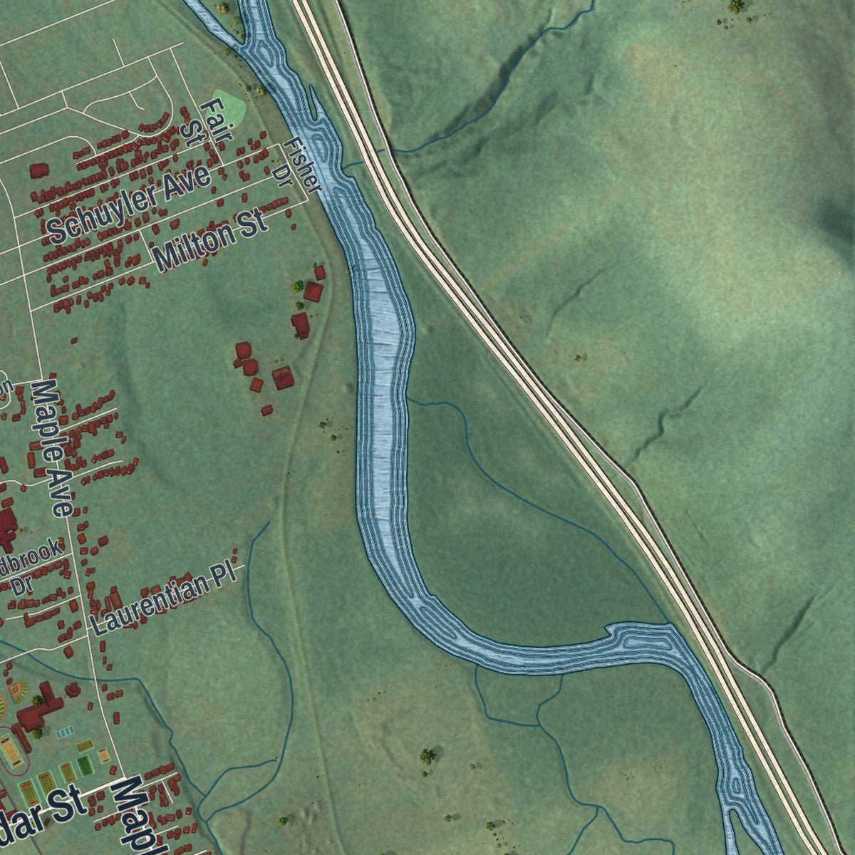 Second close-up of the map of Southport, New York print showing more streets and buildings