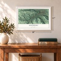 Southport, New York map, 12 x 18 inch print in a white frame in an entryway