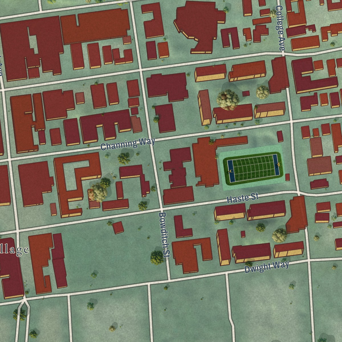 Second close-up of the map of Southside, California print showing more streets and buildings