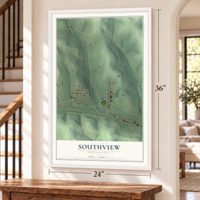Southview, Pennsylvania map, 24 x 36 inch print in a white frame by a staircase