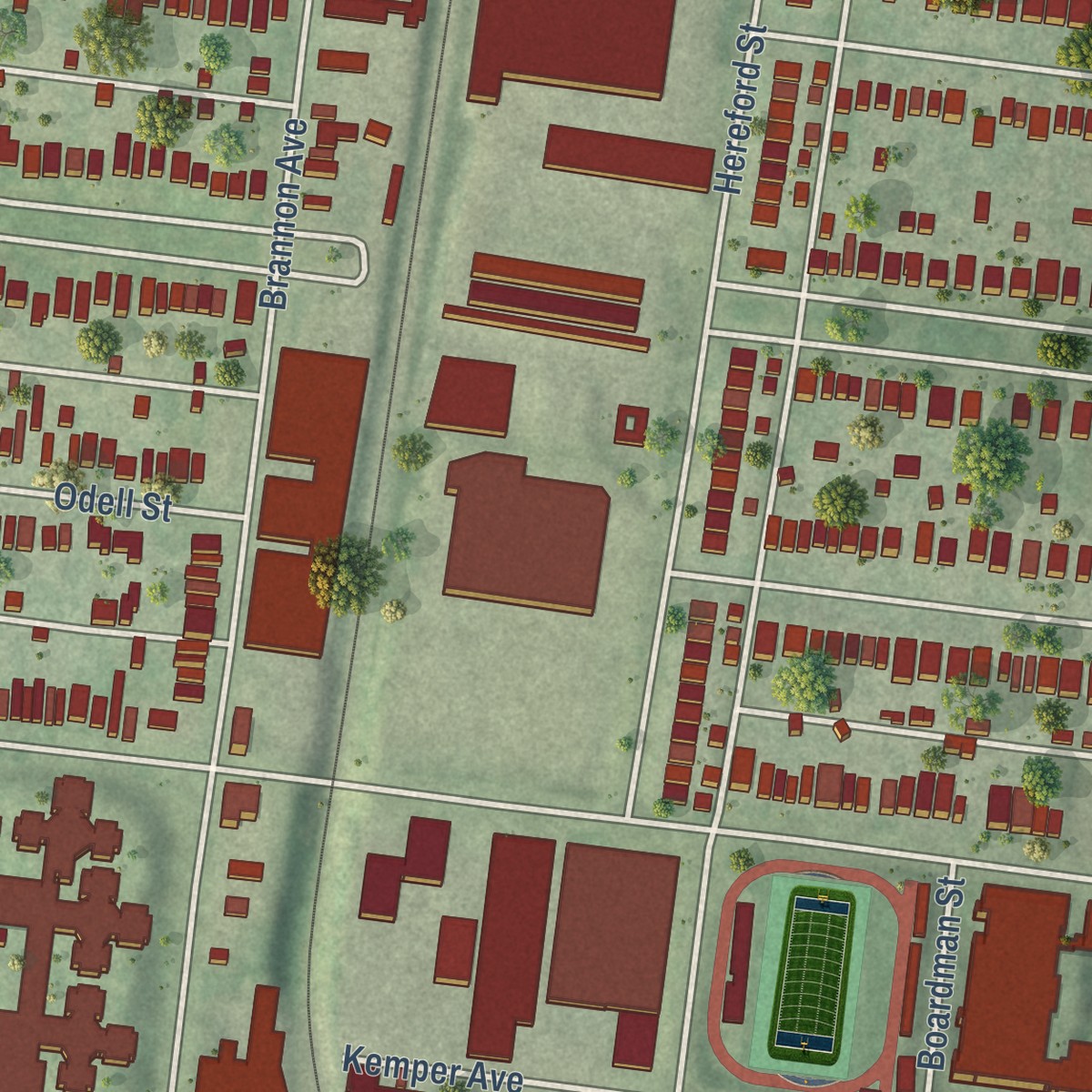 Second close-up of the map of Southwest Garden, Missouri print showing more streets and buildings
