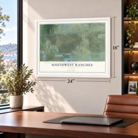Southwest Ranches, Florida map, 18 x 24 inch print in a white frame in a home office