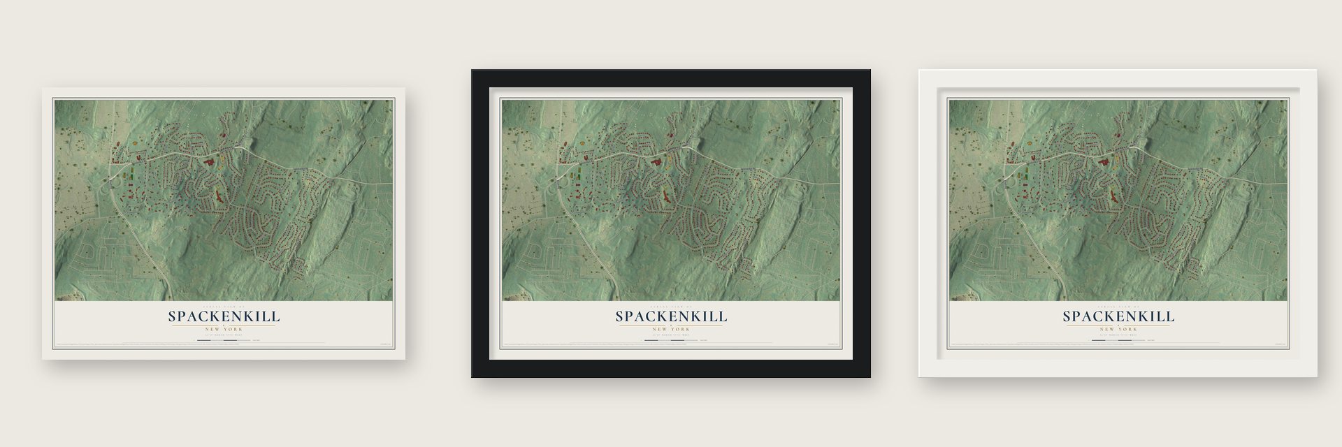 Spackenkill, New York map unframed, in a black wood frame and in a white wood frame