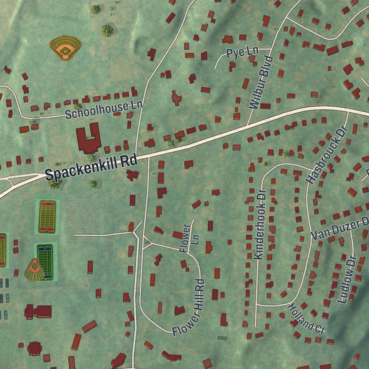 Second close-up of the map of Spackenkill, New York print showing more streets and buildings