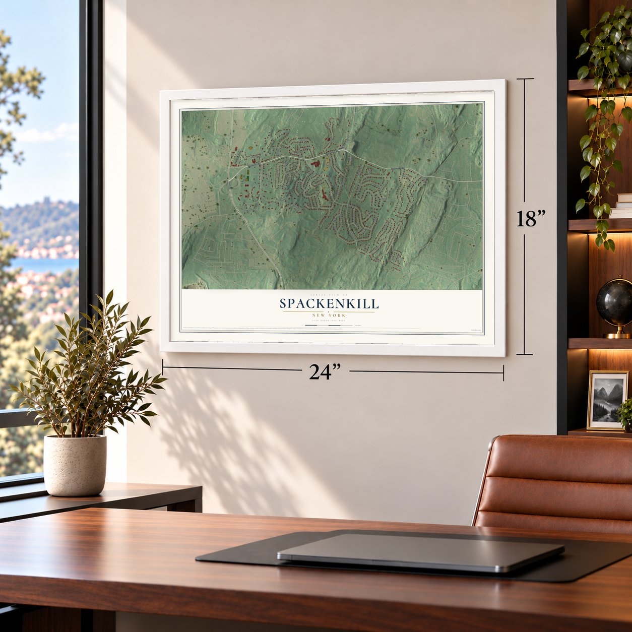 Spackenkill, New York map, 18 x 24 inch print in a white frame in a home office
