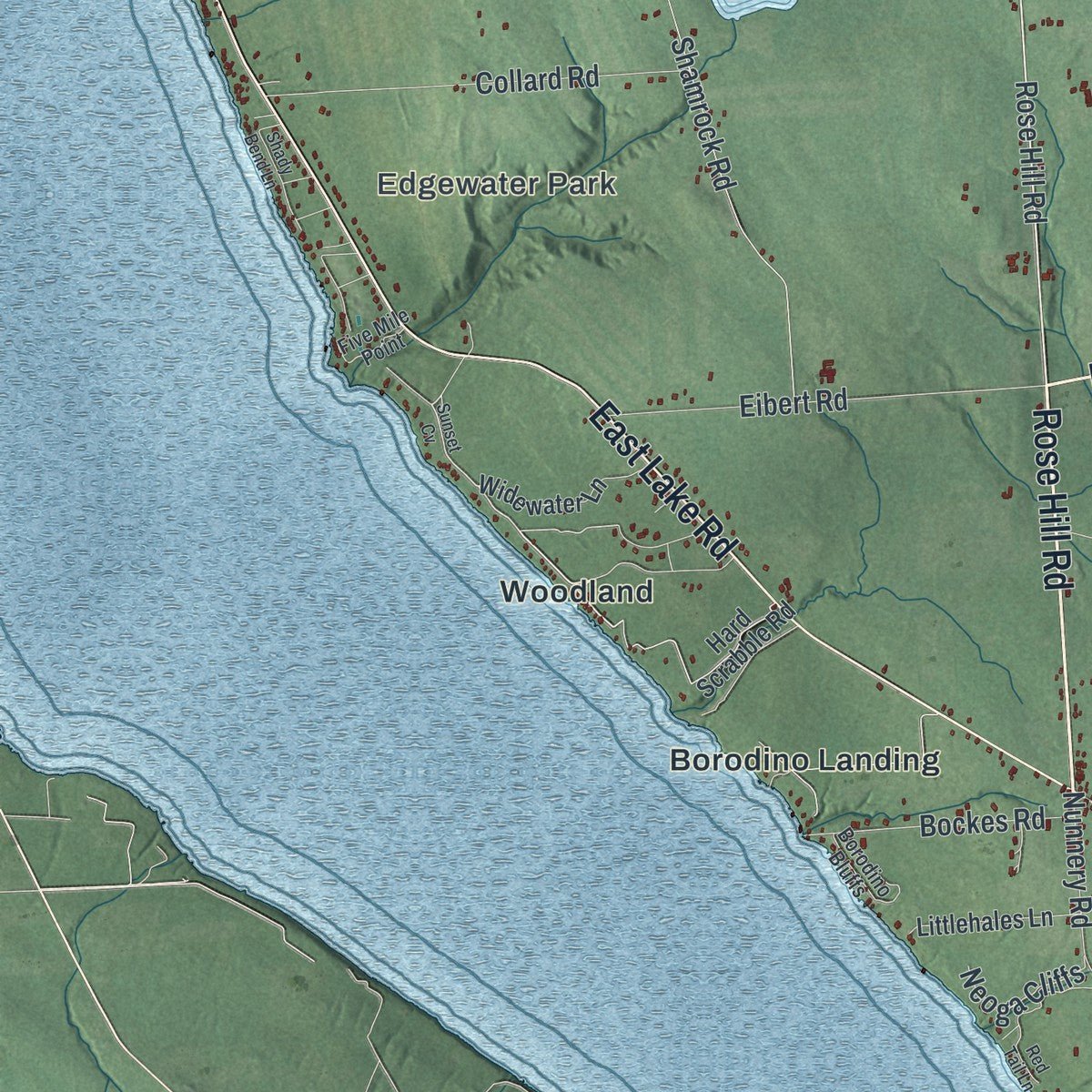 Second close-up of the map of Spafford, New York print showing more streets and buildings