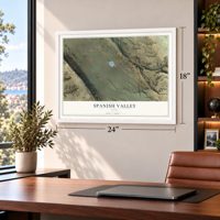 Spanish Valley, Utah map, 18 x 24 inch print in a white frame in a home office
