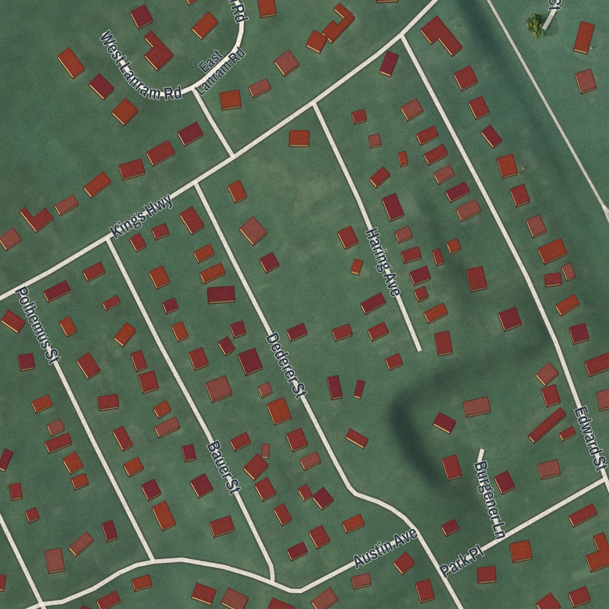 Second close-up of the map of Sparkill, New York print showing more streets and buildings