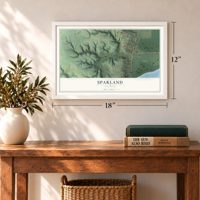 Sparland, Illinois map, 12 x 18 inch print in a white frame in an entryway