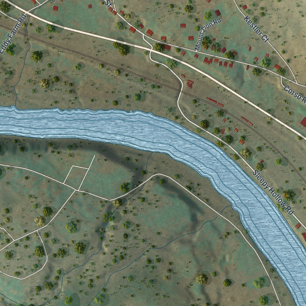 Second close-up of the map of Sparrow Bush, New York print showing more streets and buildings