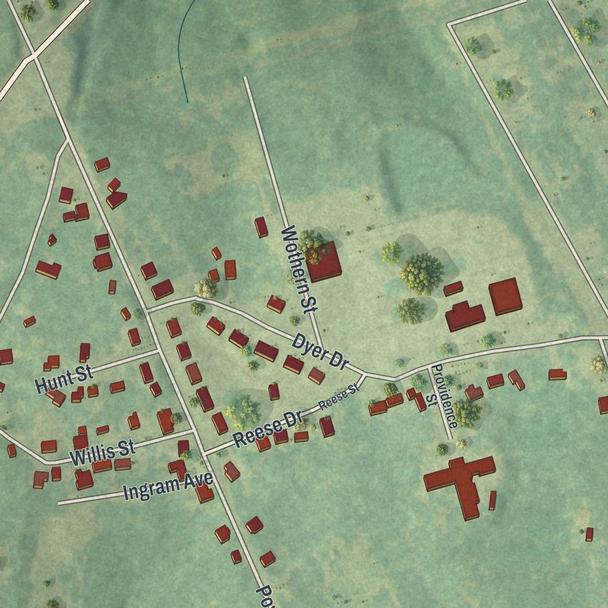 Second close-up of the map of Sparta, Georgia print showing more streets and buildings