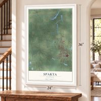 Sparta, Illinois map, 24 x 36 inch print in a white frame by a staircase