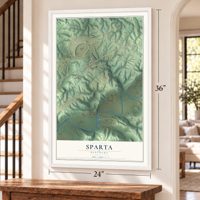 Sparta, Kentucky map, 24 x 36 inch print in a white frame by a staircase
