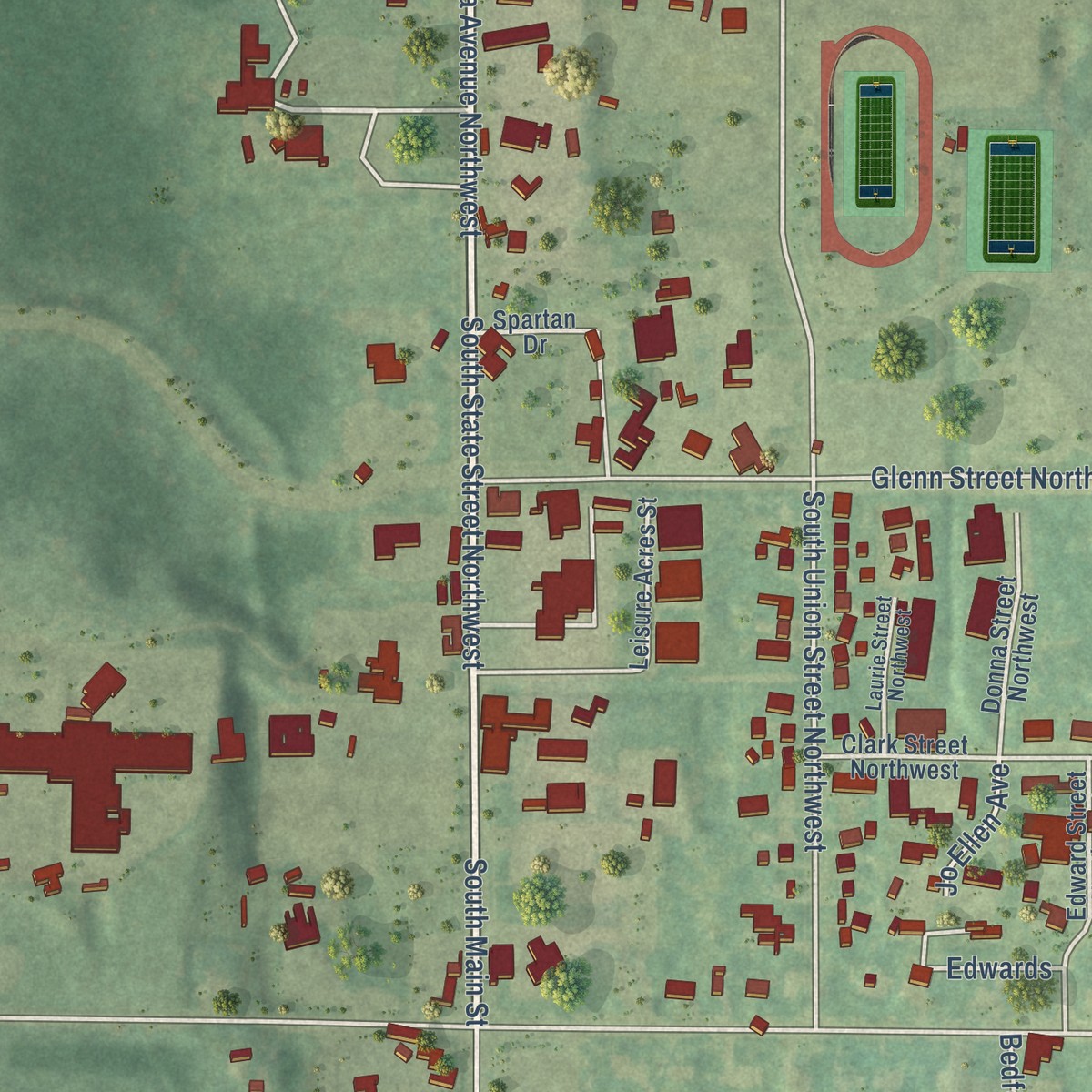 Second close-up of the map of Sparta, Michigan print showing more streets and buildings