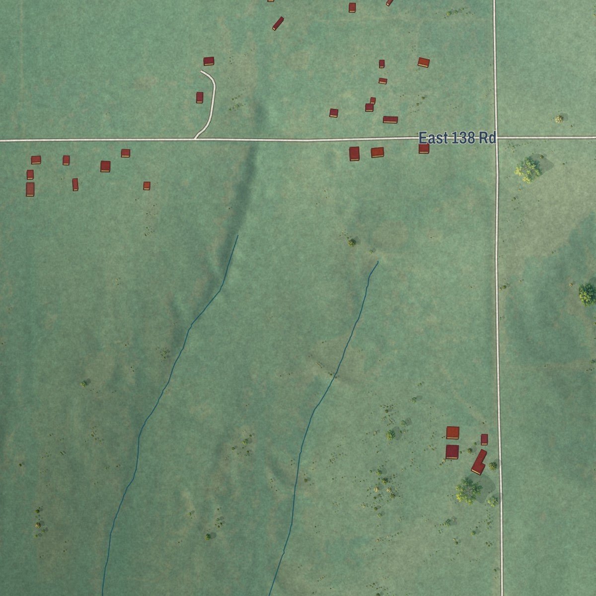 Second close-up of the map of Spaulding, Oklahoma print showing more streets and buildings