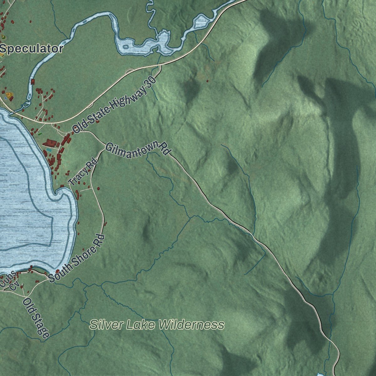 Second close-up of the map of Speculator, New York print showing more streets and buildings