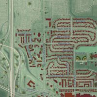 Second close-up of the map of Speedway, Indiana print showing more streets and buildings