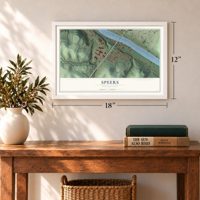 Speers, Pennsylvania map, 12 x 18 inch print in a white frame in an entryway
