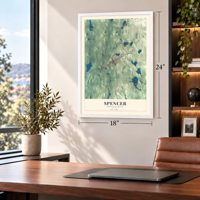 Spencer, Massachusetts map, 18 x 24 inch print in a white frame in a home office