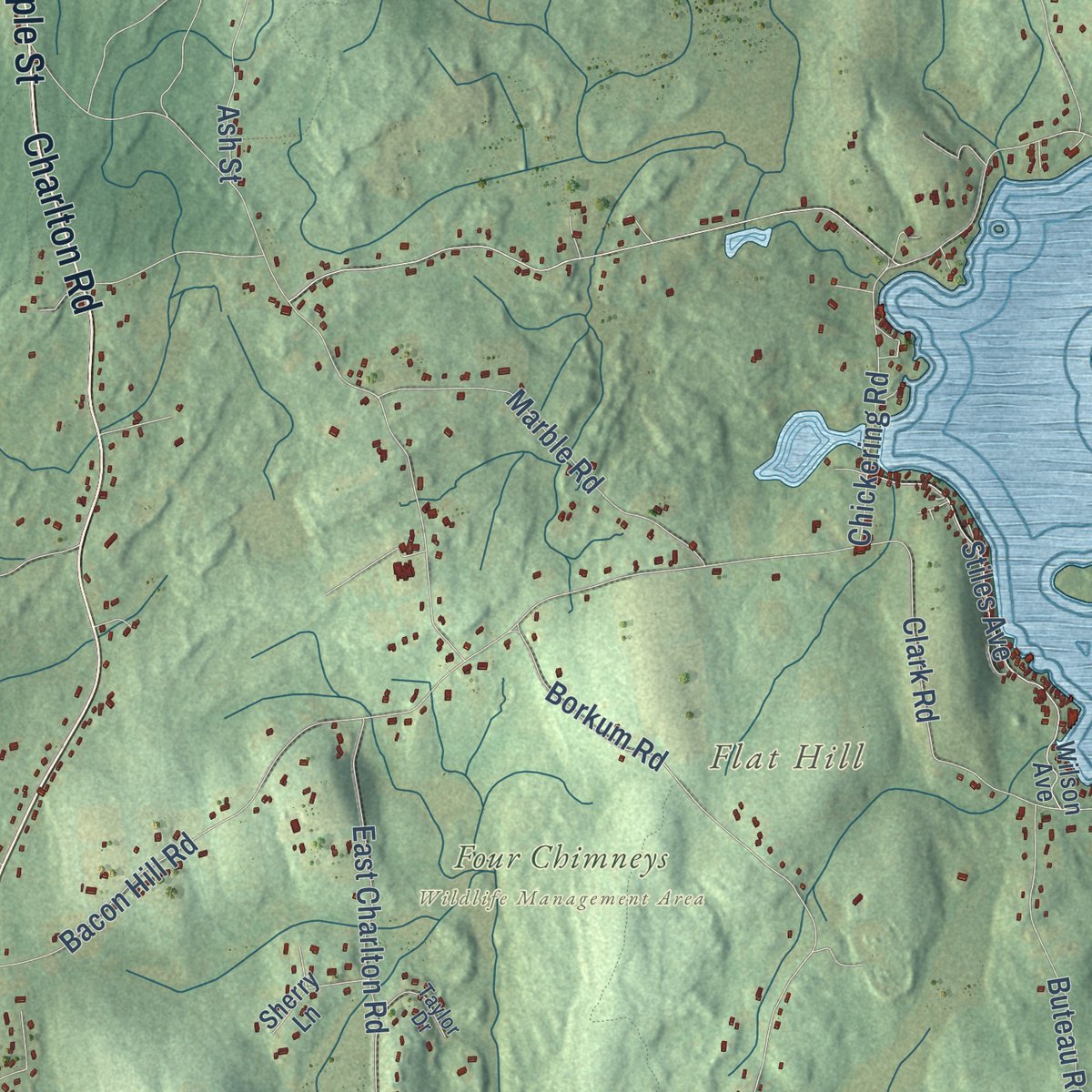Second close-up of the map of Spencer, Massachusetts print showing more streets and buildings