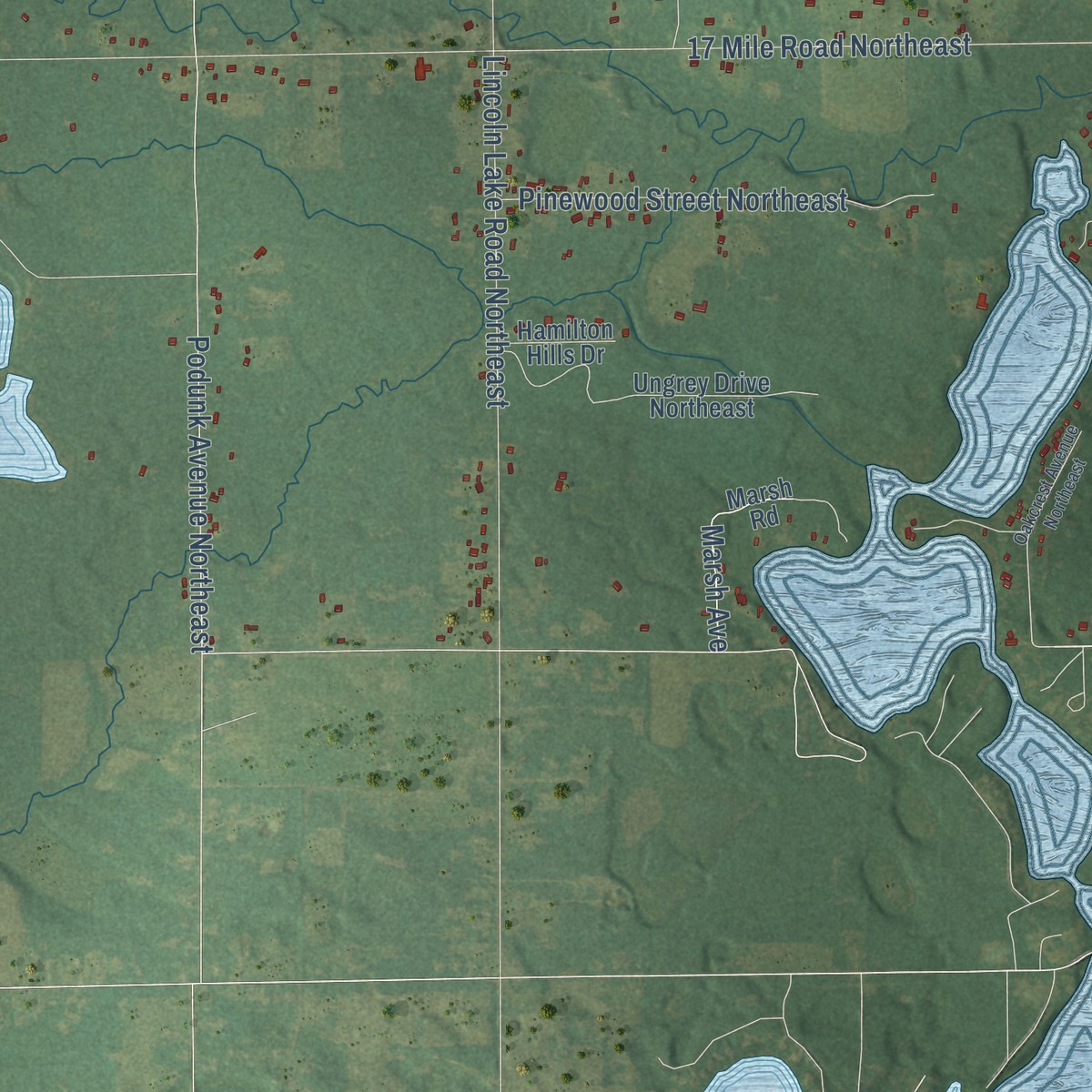 Second close-up of the map of Spencer, Michigan print showing more streets and buildings