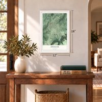 Spencer, Tennessee map, 12 x 18 inch print in a white frame in an entryway