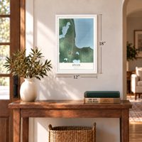Spicer, Minnesota map, 12 x 18 inch print in a white frame in an entryway