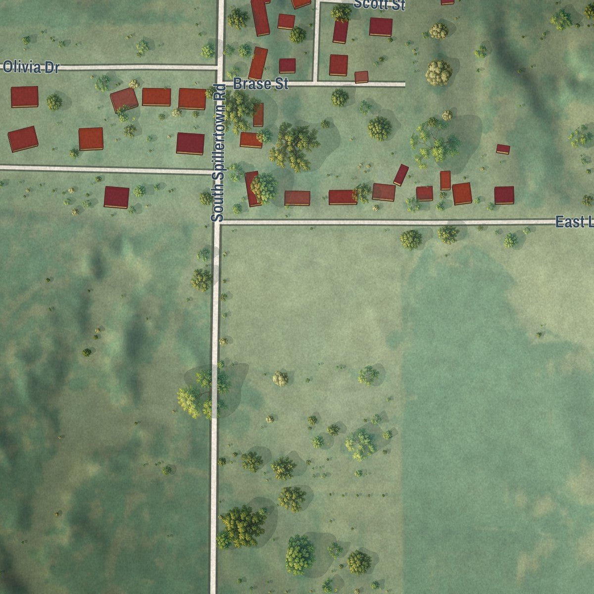 Second close-up of the map of Spillertown, Illinois print showing more streets and buildings