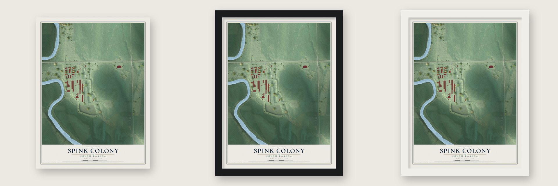 Spink Colony, South Dakota map unframed, in a black wood frame and in a white wood frame