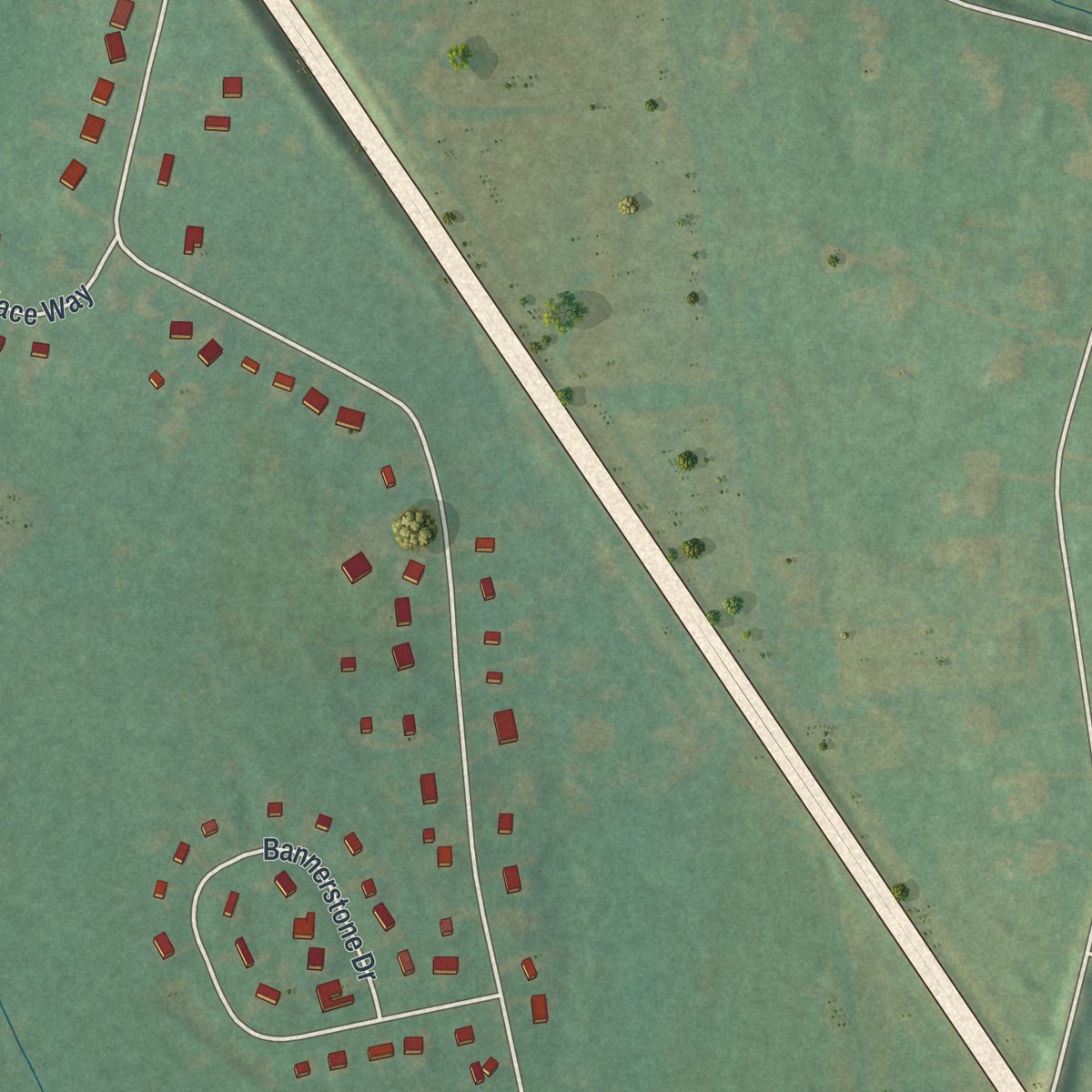 Second close-up of the map of Spinnerstown, Pennsylvania print showing more streets and buildings
