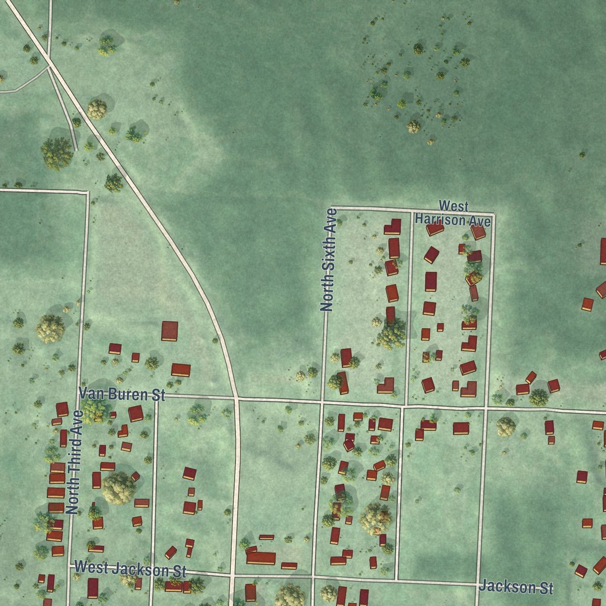 Second close-up of the map of Spirit Lake, Idaho print showing more streets and buildings