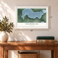 Spiritwood Lake, North Dakota map, 12 x 18 inch print in a white frame in an entryway