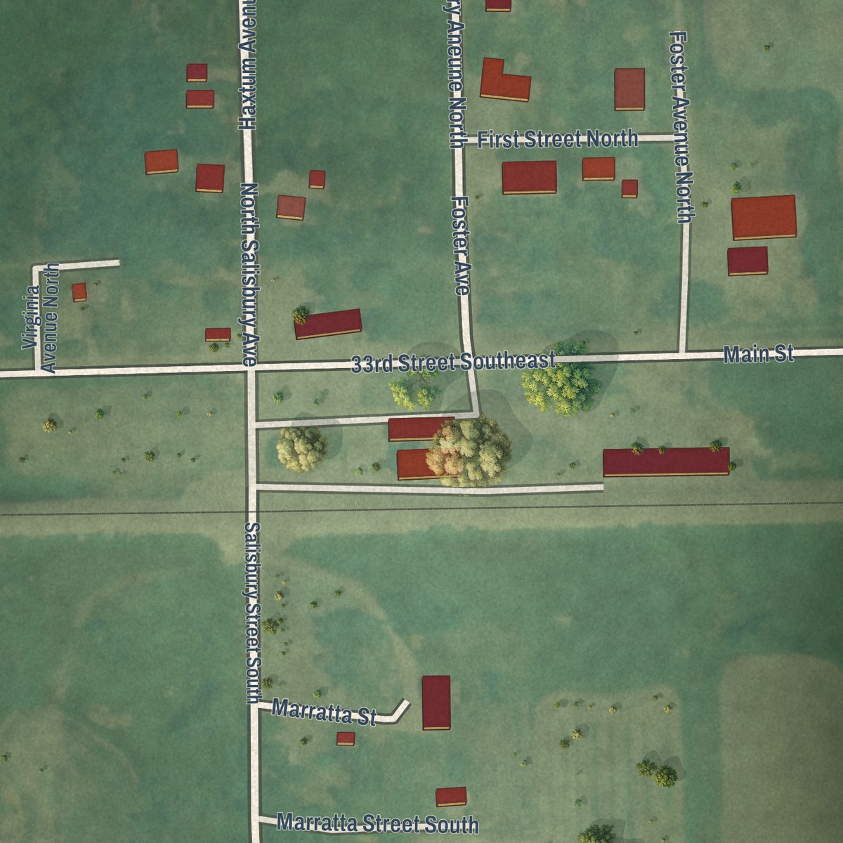 Second close-up of the map of Spiritwood, North Dakota print showing more streets and buildings