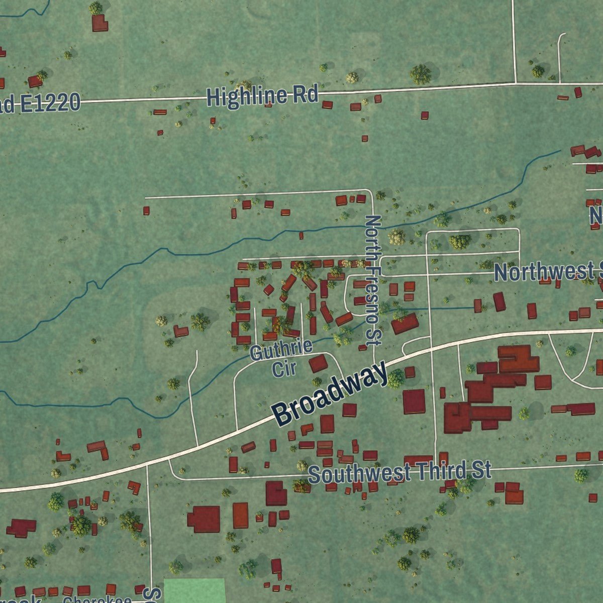 Second close-up of the map of Spiro, Oklahoma print showing more streets and buildings