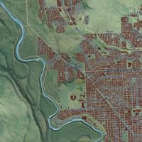 Second close-up of the map of Spokane, Washington print showing more streets and buildings