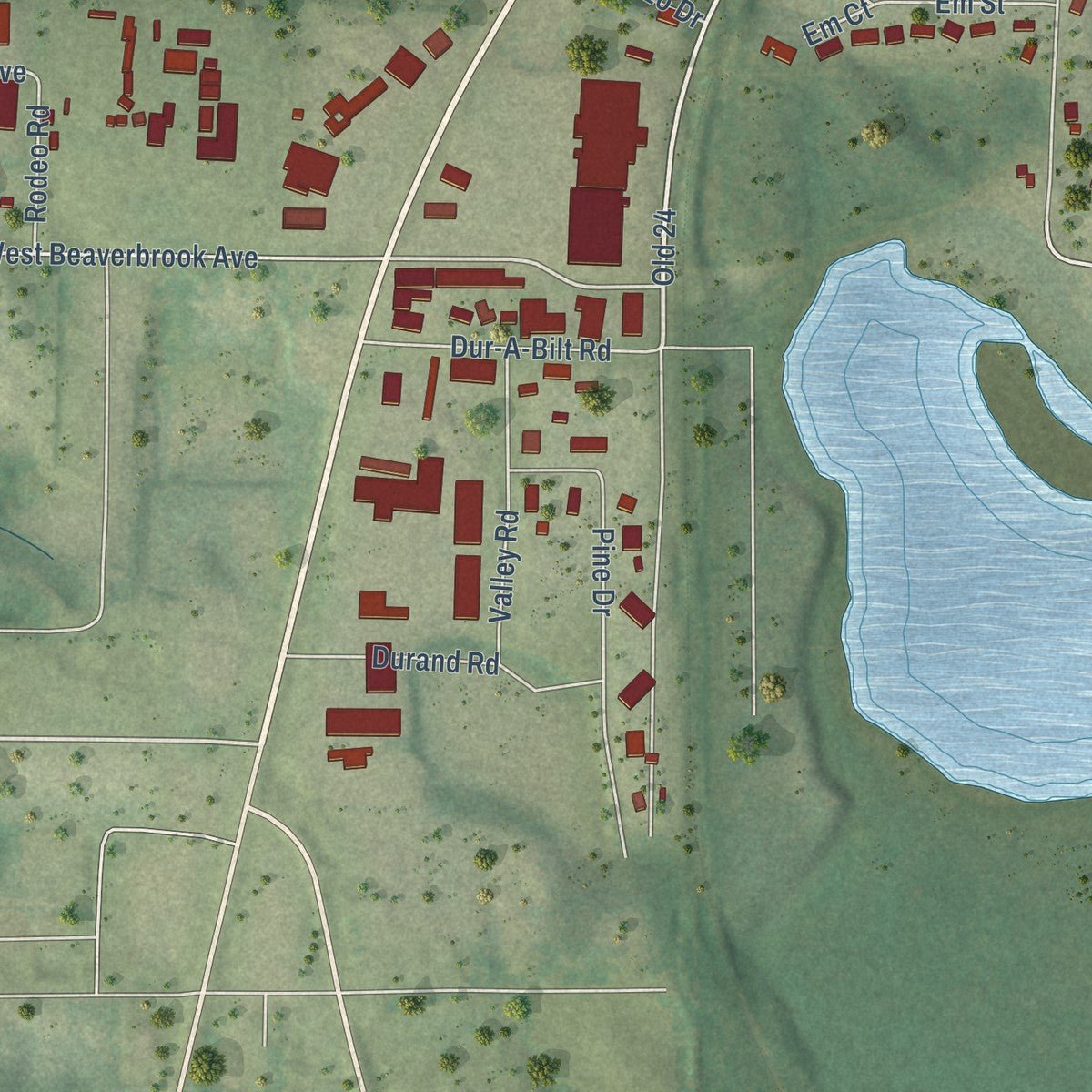 Second close-up of the map of Spooner, Wisconsin print showing more streets and buildings