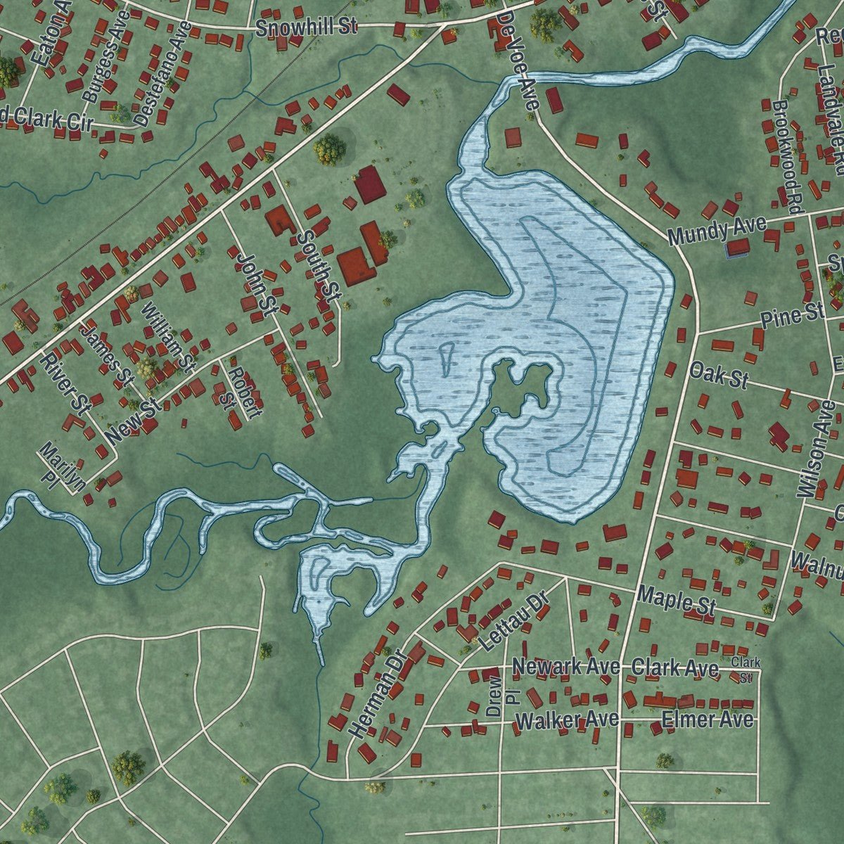 Second close-up of the map of Spotswood, New Jersey print showing more streets and buildings