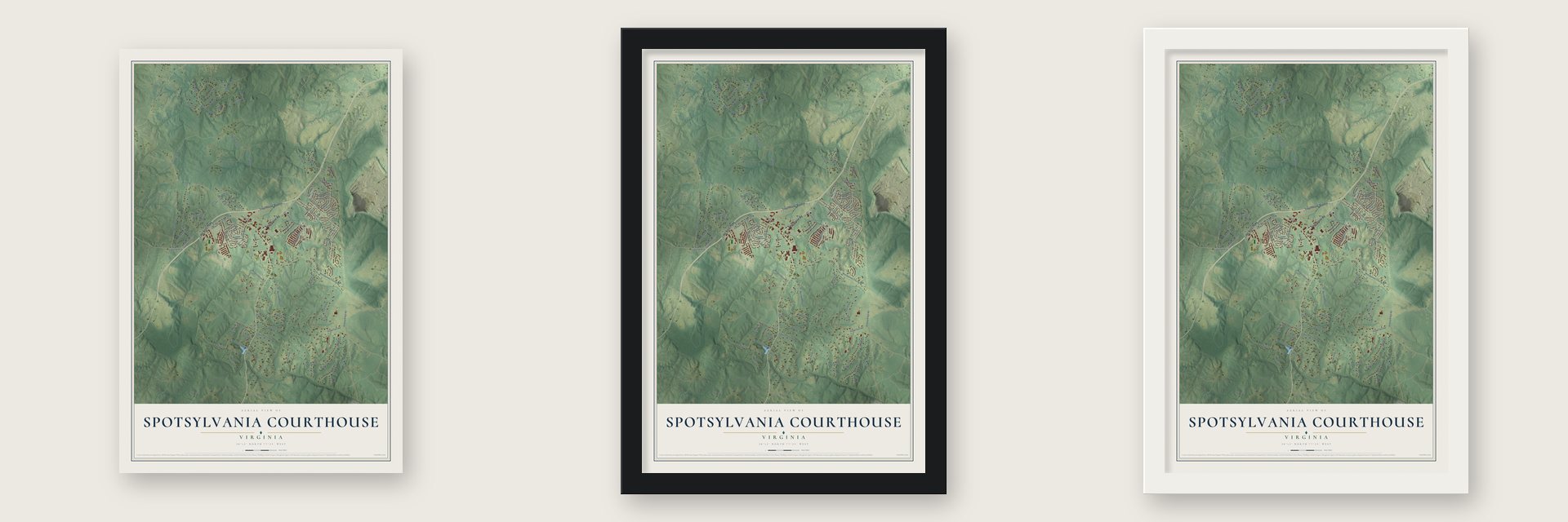 Spotsylvania Courthouse, Virginia map unframed, in a black wood frame and in a white wood frame