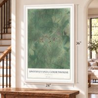 Spotsylvania Courthouse, Virginia map, 24 x 36 inch print in a white frame by a staircase