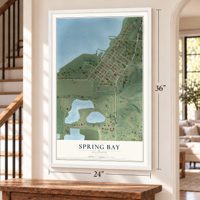 Spring Bay, Illinois map, 24 x 36 inch print in a white frame by a staircase