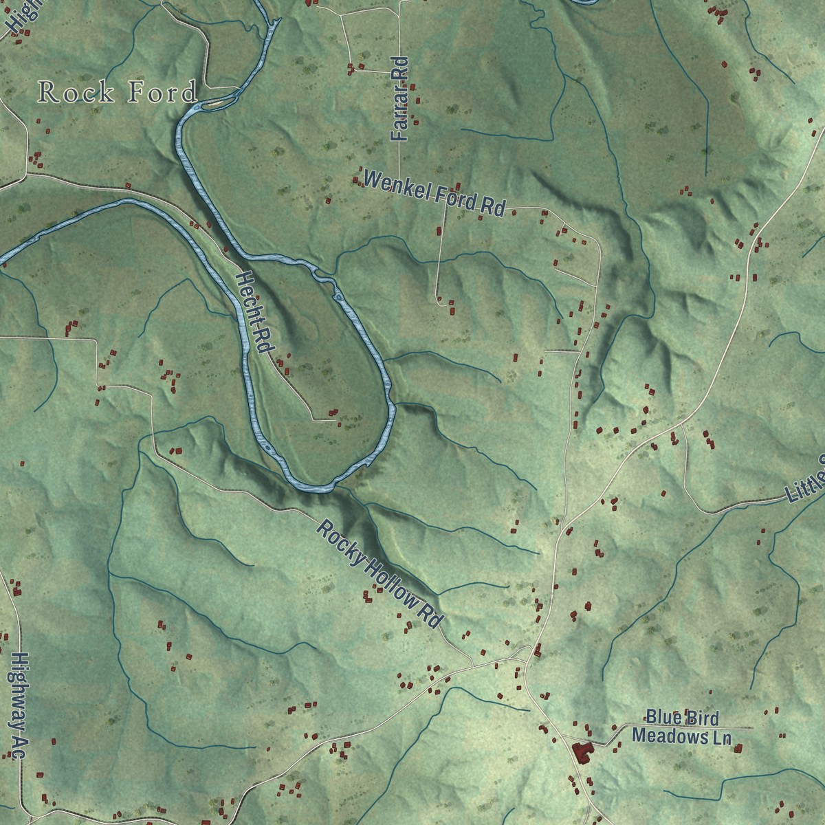 Second close-up of the map of Spring Bluff, Missouri print showing more streets and buildings