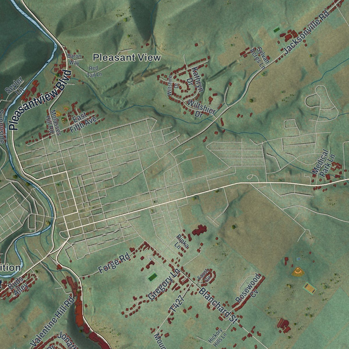 Second close-up of the map of Spring, Centre County, Pennsylvania print showing more streets and buildings