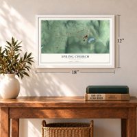 Spring Church, Pennsylvania map, 12 x 18 inch print in a white frame in an entryway