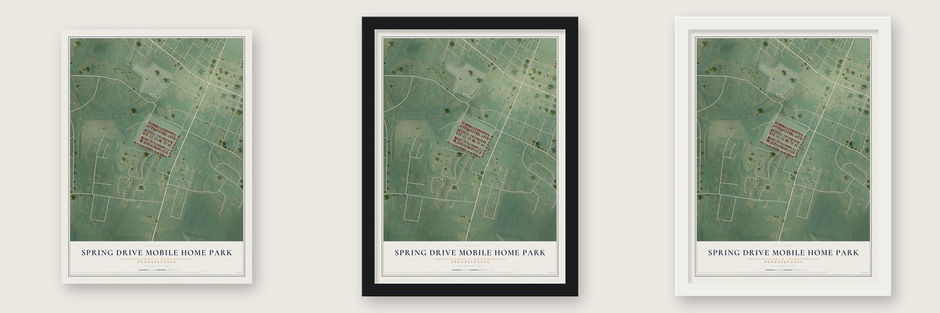 Spring Drive Mobile Home Park, Pennsylvania map unframed, in a black wood frame and in a white wood frame